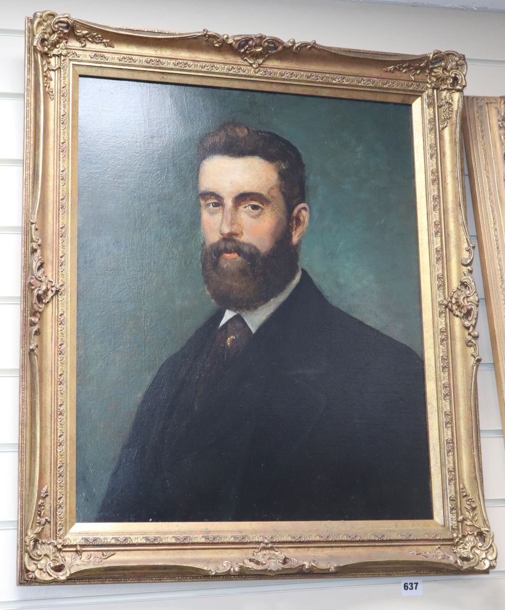 19th century English School, oil on canvas, Head and shoulder portrait of a bearded gentleman, 61 x 50cm